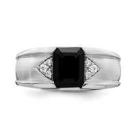 14k White Gold Onyx and Diamond Mens Ring-RM7392