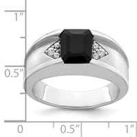 14k White Gold Onyx and Diamond Mens Ring-RM7392