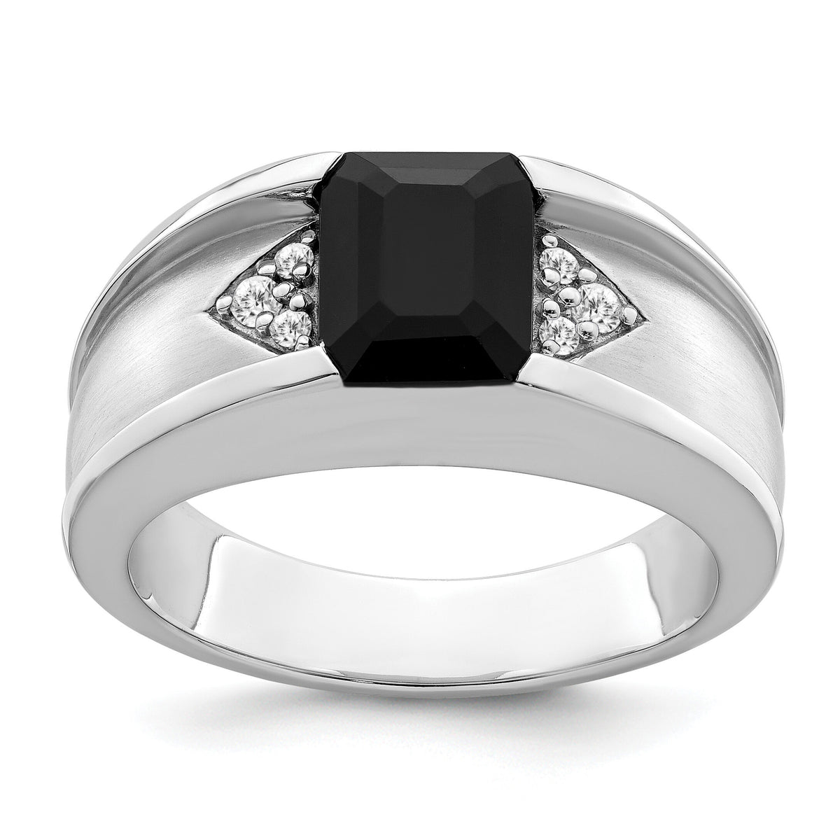 14k White Gold Onyx and Diamond Mens Ring-RM7392