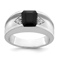 14k White Gold Onyx and Diamond Mens Ring-RM7392