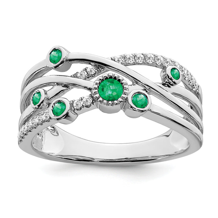 14k White Gold Emerald and Diamond Ring-RM7453