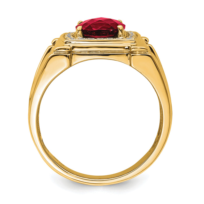 14k Created Checkerboard Ruby and Diamond Mens Ring-RM7461