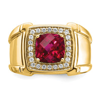14k Created Checkerboard Ruby and Diamond Mens Ring-RM7461