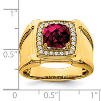 14k Created Checkerboard Ruby and Diamond Mens Ring-RM7461
