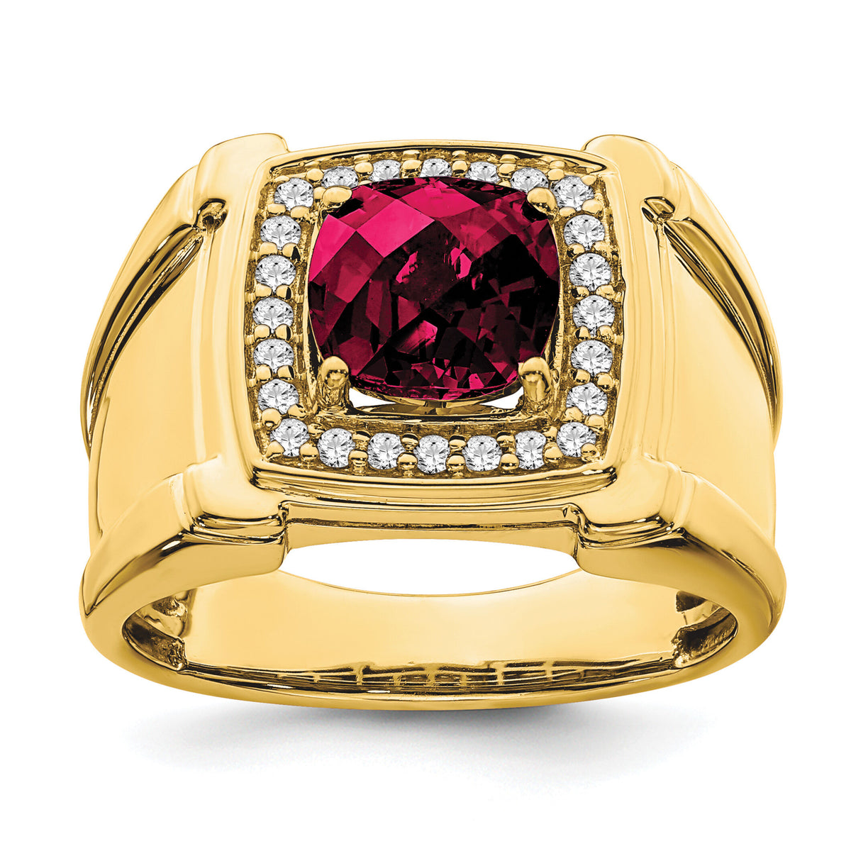14k Created Checkerboard Ruby and Diamond Mens Ring-RM7461