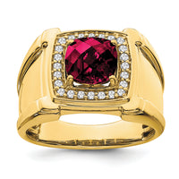 14k Created Checkerboard Ruby and Diamond Mens Ring-RM7461
