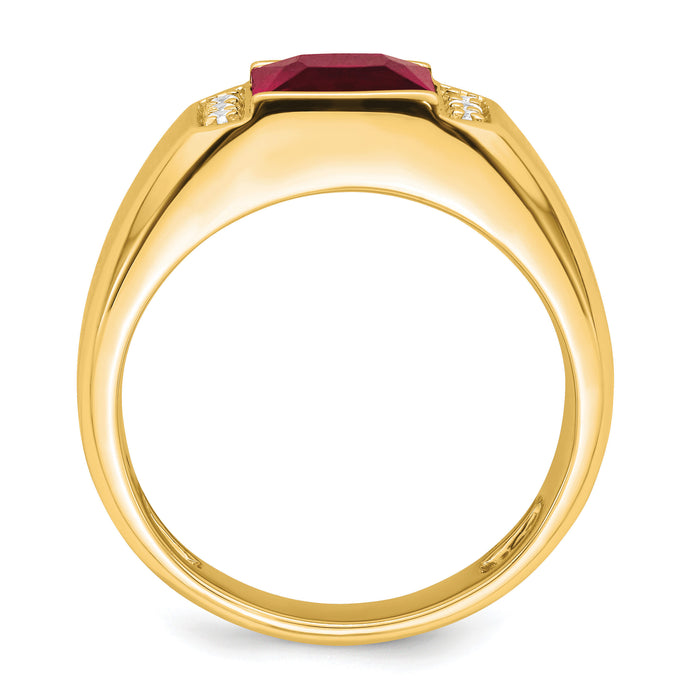 14k Square Created Ruby and Diamond Mens Ring-RM7462