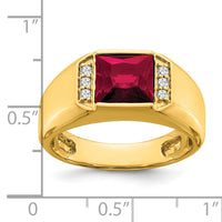 14k Square Created Ruby and Diamond Mens Ring-RM7462