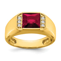 14k Square Created Ruby and Diamond Mens Ring-RM7462