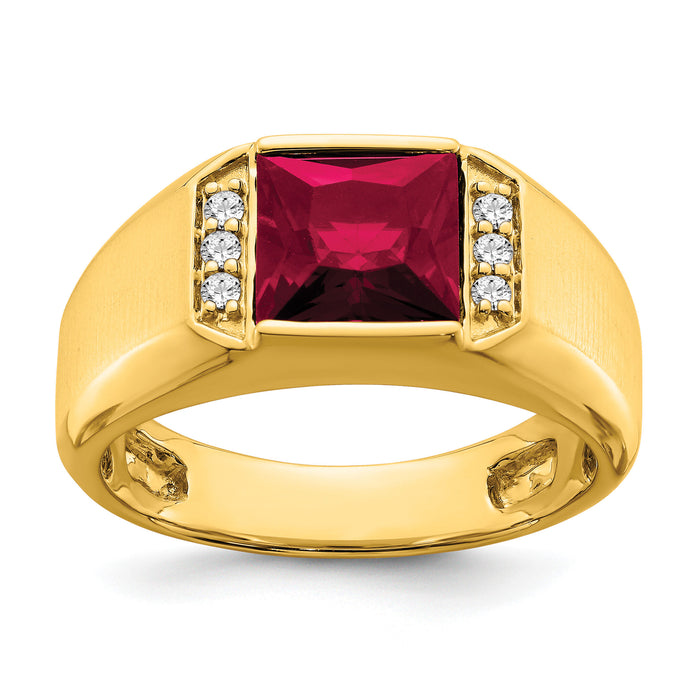 14k Square Created Ruby and Diamond Mens Ring-RM7462