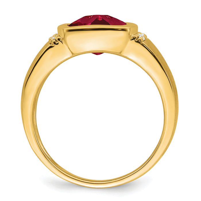 14k Created Ruby and Diamond Mens Ring-RM7463