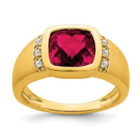14k Created Ruby and Diamond Mens Ring-RM7463