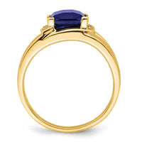 14k Emerald-cut Created Sapphire and Diamond Mens Ring-RM7464