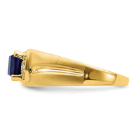 14k Emerald-cut Created Sapphire and Diamond Mens Ring-RM7464