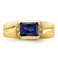 14k Emerald-cut Created Sapphire and Diamond Mens Ring-RM7464