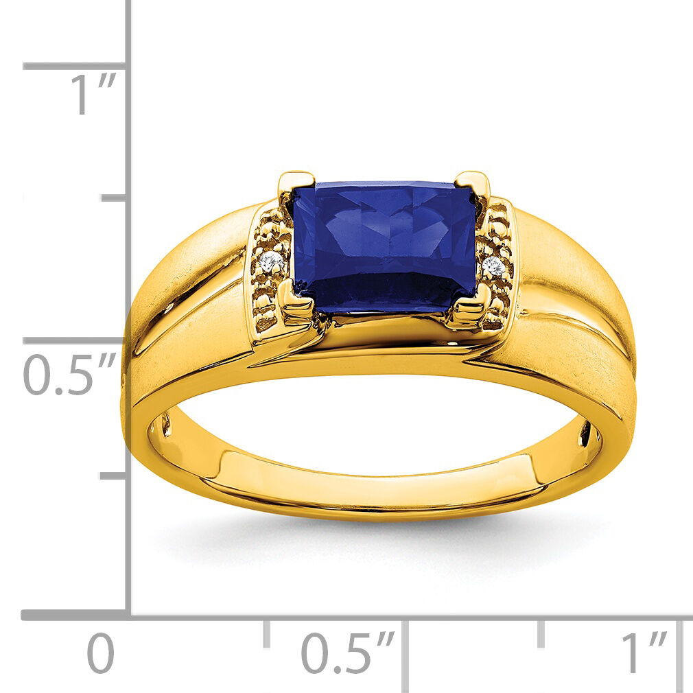 14k Emerald-cut Created Sapphire and Diamond Mens Ring-RM7464
