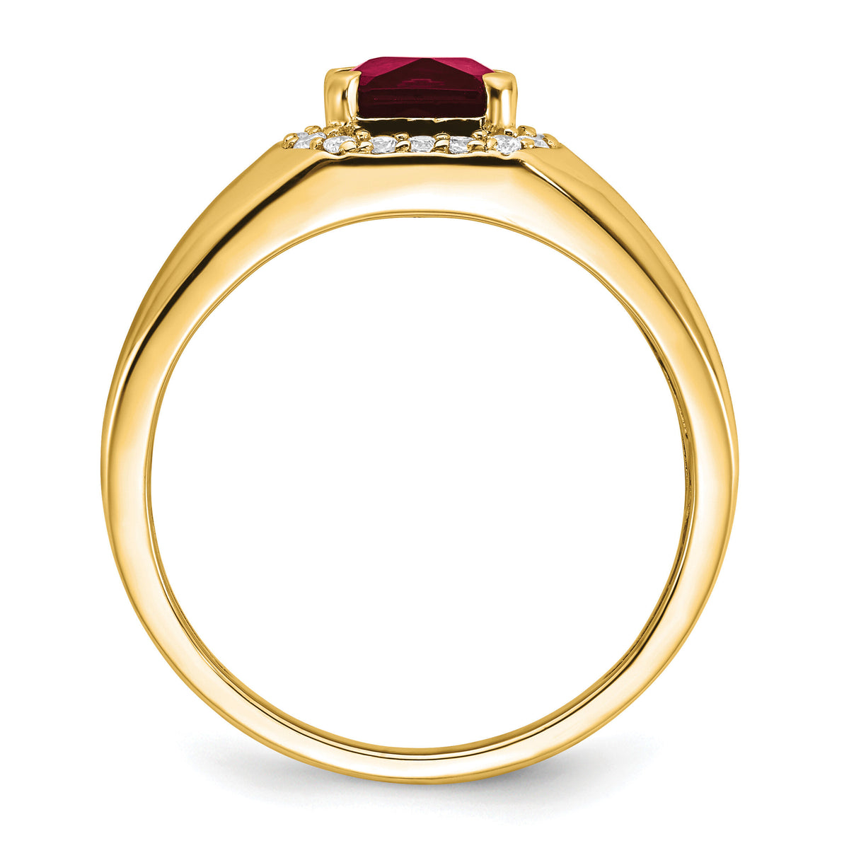 14k Cushion Created Ruby and Diamond Mens Ring-RM7465