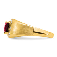 14k Cushion Created Ruby and Diamond Mens Ring-RM7465