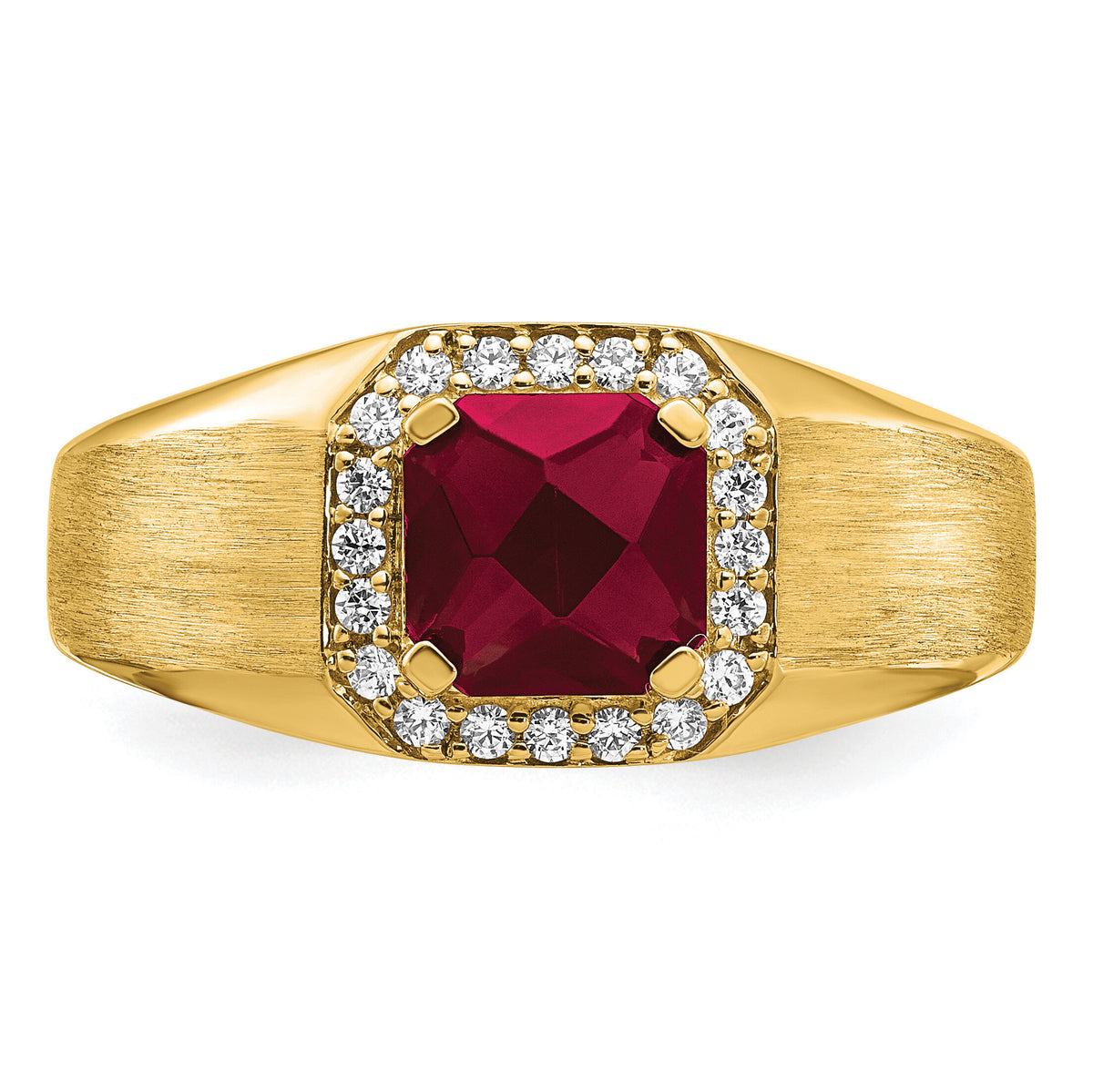 14k Cushion Created Ruby and Diamond Mens Ring-RM7465