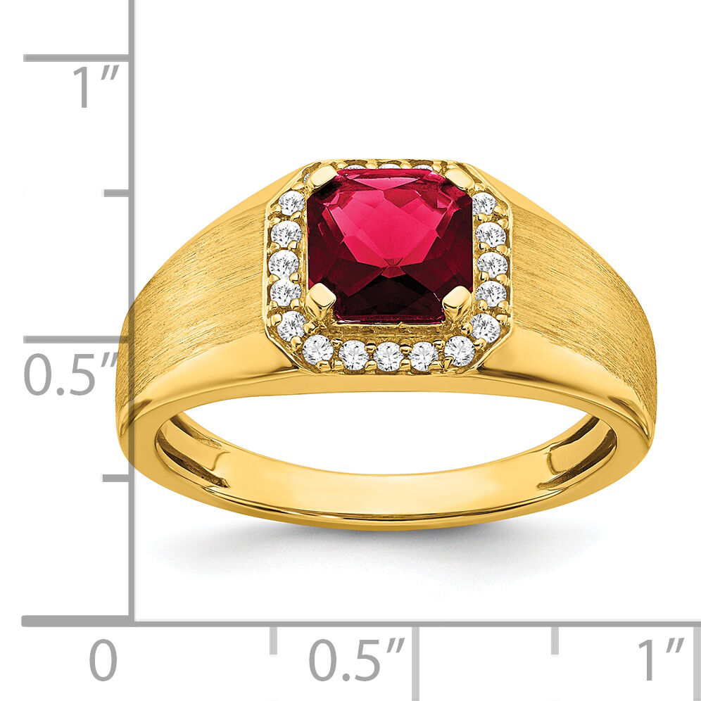 14k Cushion Created Ruby and Diamond Mens Ring-RM7465
