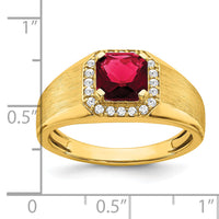 14k Cushion Created Ruby and Diamond Mens Ring-RM7465
