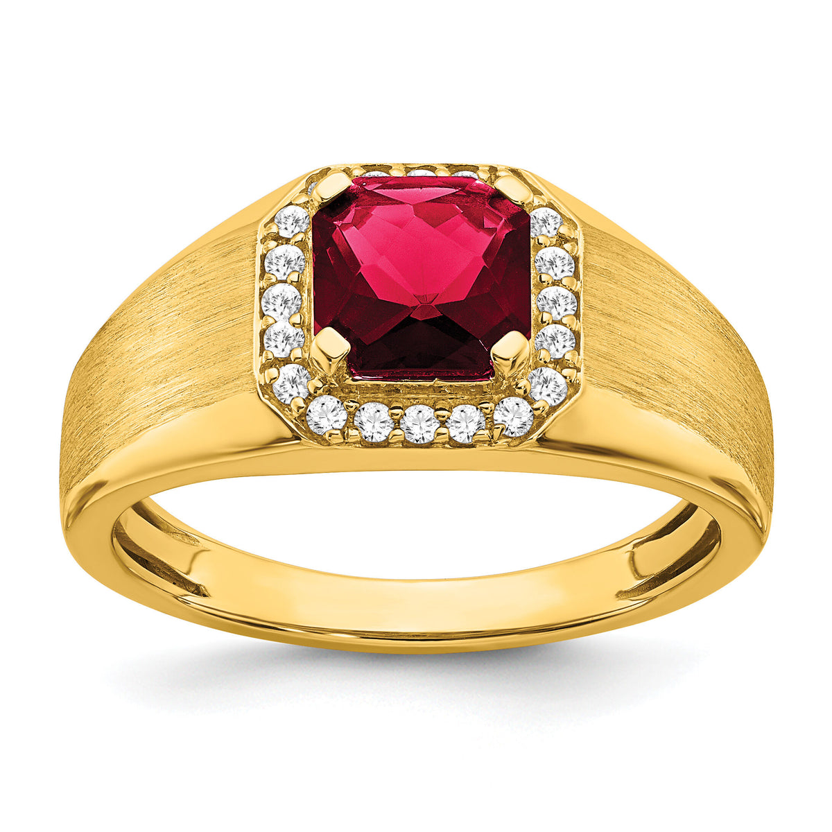 14k Cushion Created Ruby and Diamond Mens Ring-RM7465