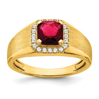 14k Cushion Created Ruby and Diamond Mens Ring-RM7465