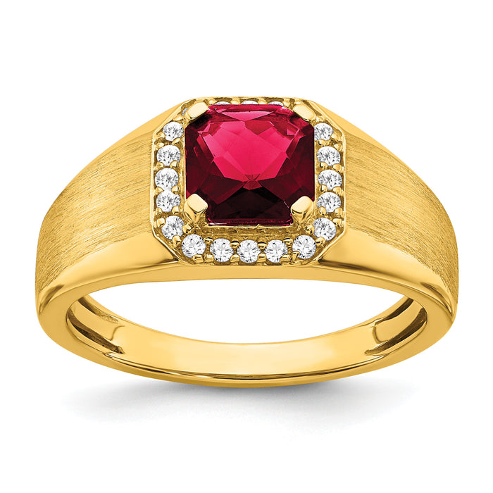 14k Cushion Created Ruby and Diamond Mens Ring-RM7465