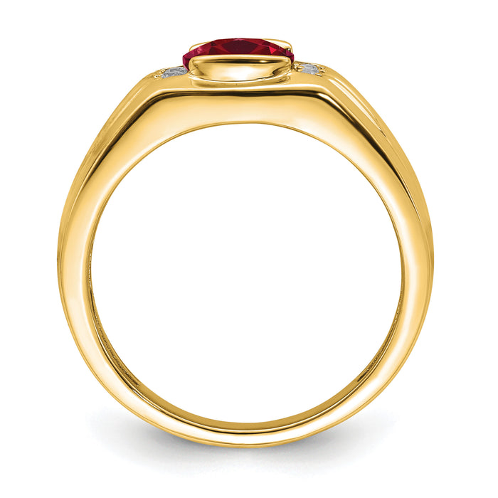 14k Cushion Created Ruby and Diamond Mens Ring-RM7466
