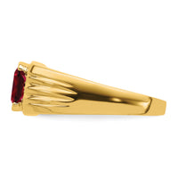 14k Cushion Created Ruby and Diamond Mens Ring-RM7466