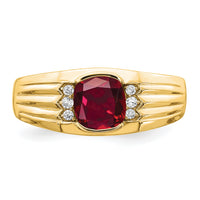 14k Cushion Created Ruby and Diamond Mens Ring-RM7466