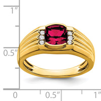 14k Cushion Created Ruby and Diamond Mens Ring-RM7466