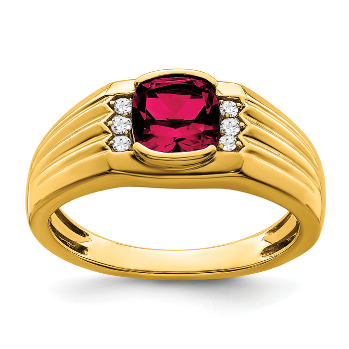 14k Cushion Created Ruby and Diamond Mens Ring-RM7466