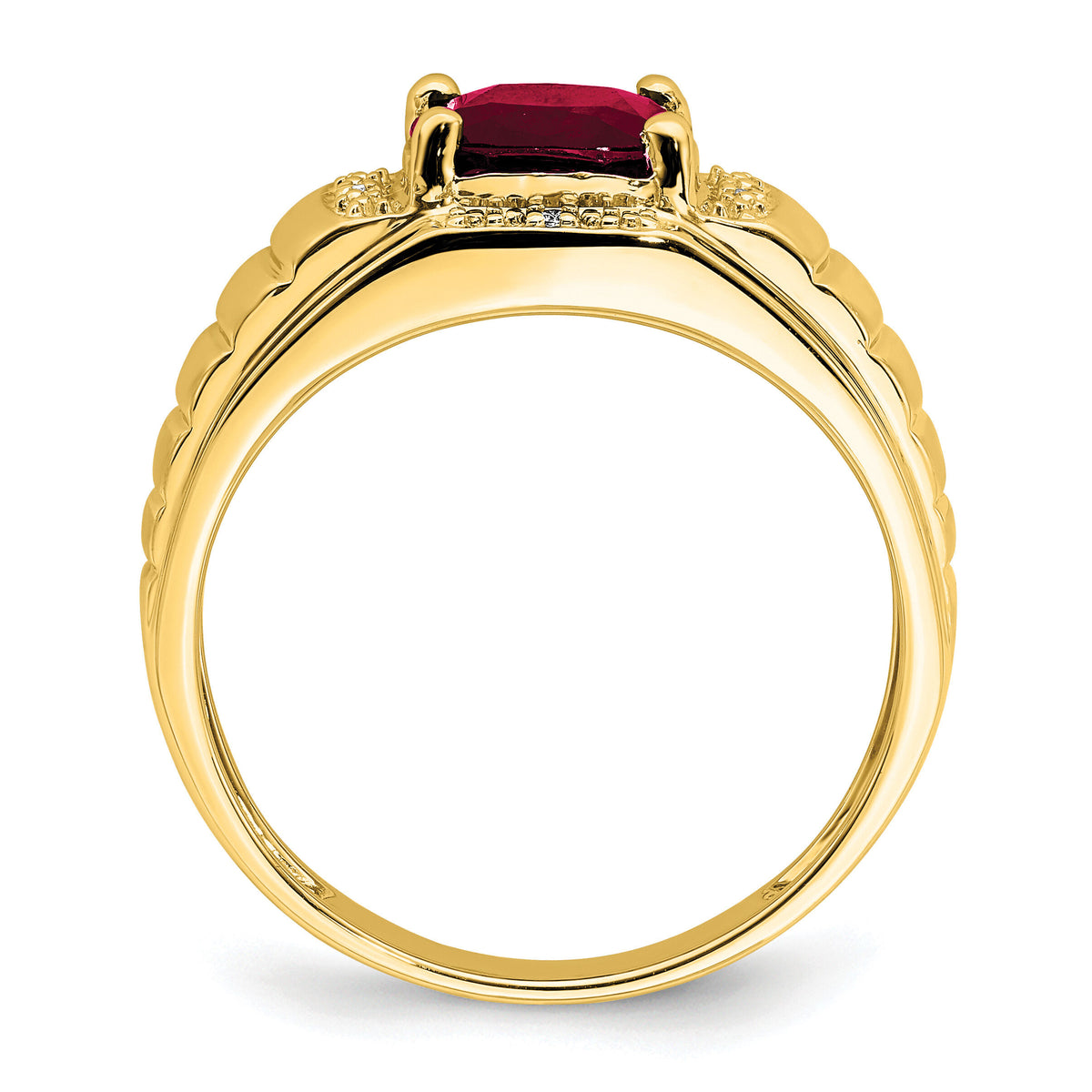 14k Cushion Created Ruby and Diamond Mens Ring-RM7467