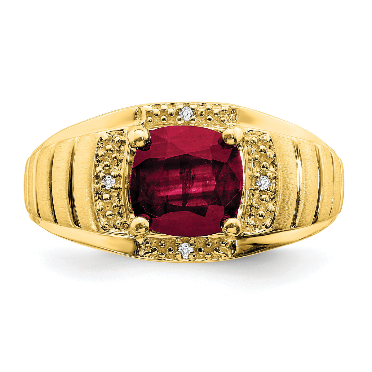 14k Cushion Created Ruby and Diamond Mens Ring-RM7467