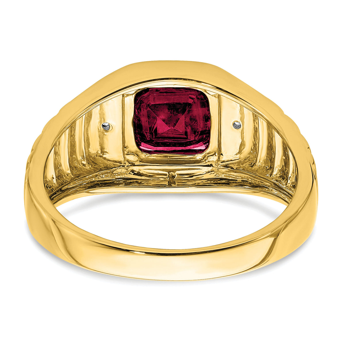 14k Cushion Created Ruby and Diamond Mens Ring-RM7467