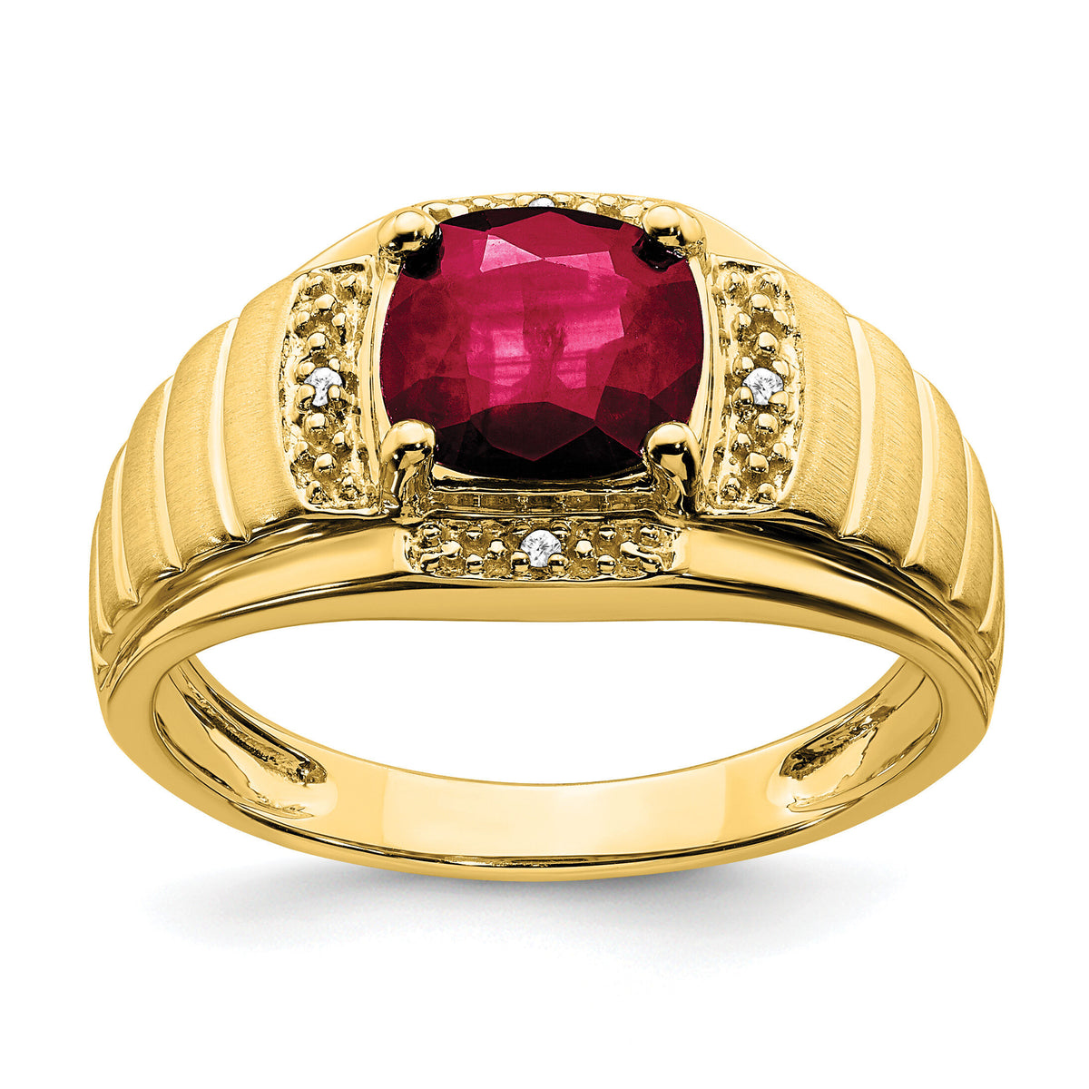 14k Cushion Created Ruby and Diamond Mens Ring-RM7467
