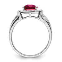 14k White Gold Cushion Created Ruby and Diamond Mens Ring-RM7468