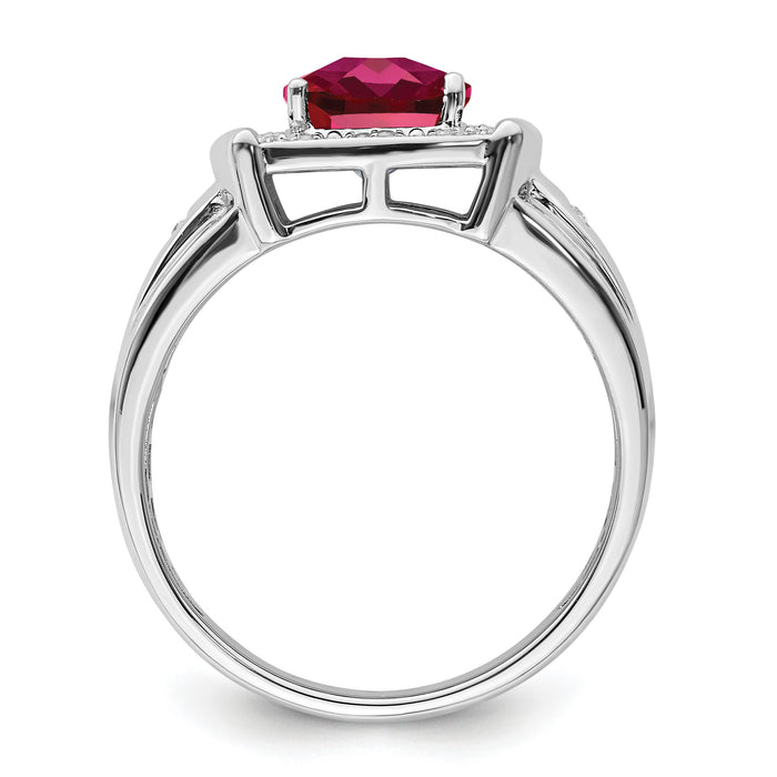 14k White Gold Cushion Created Ruby and Diamond Mens Ring-RM7468