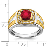 14k Two-tone Created Ruby and Diamond Mens Ring-RM7469