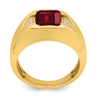 14k Emerald-cut Created Ruby and Diamond Mens Ring-RM7470