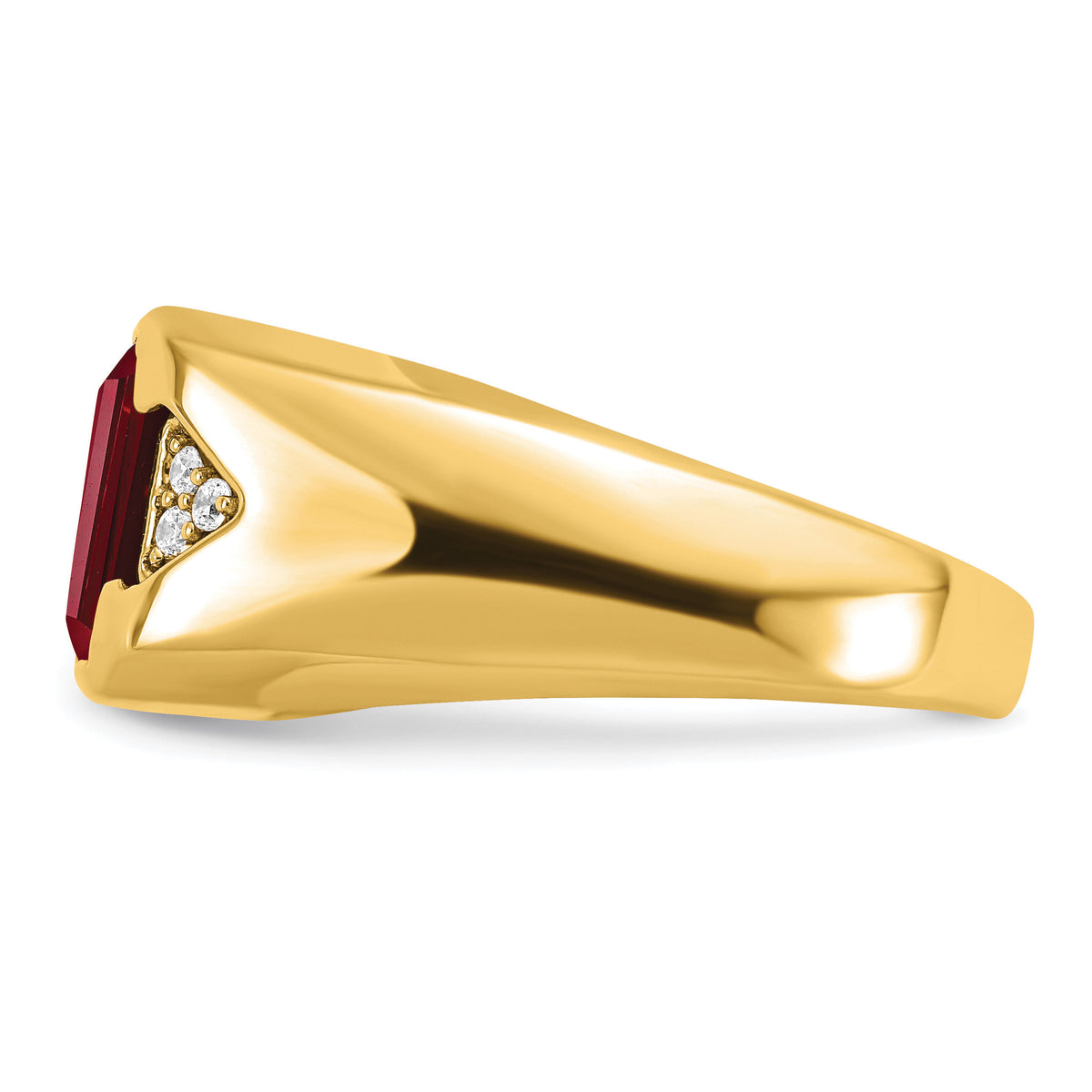 14k Emerald-cut Created Ruby and Diamond Mens Ring-RM7470