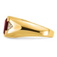 14k Emerald-cut Created Ruby and Diamond Mens Ring-RM7470