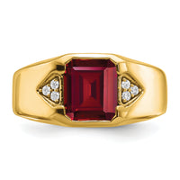 14k Emerald-cut Created Ruby and Diamond Mens Ring-RM7470