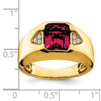 14k Emerald-cut Created Ruby and Diamond Mens Ring-RM7470