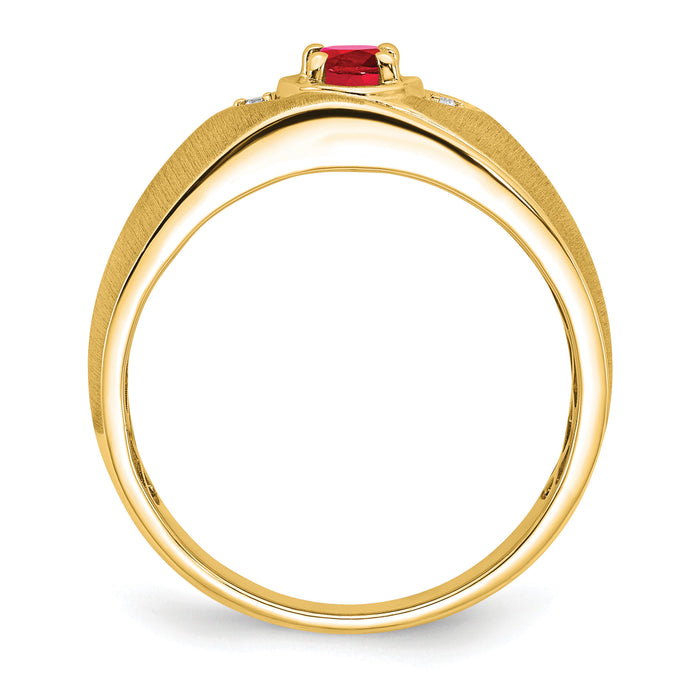 14k Oval Ruby and Diamond Mens Ring-RM7475