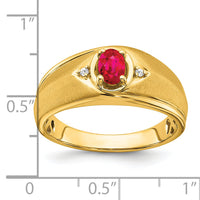 14k Oval Ruby and Diamond Mens Ring-RM7475