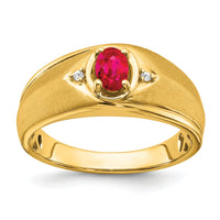 14k Oval Ruby and Diamond Mens Ring-RM7475