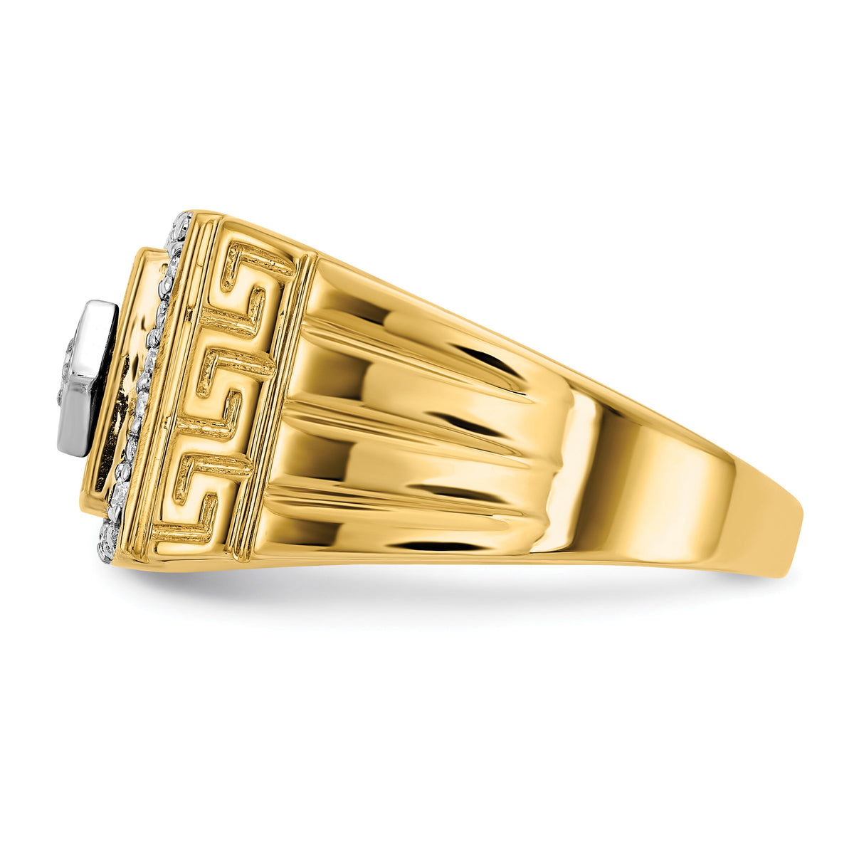 14k Onyx and Diamond Greek Key Design Mens Ring-RM7477