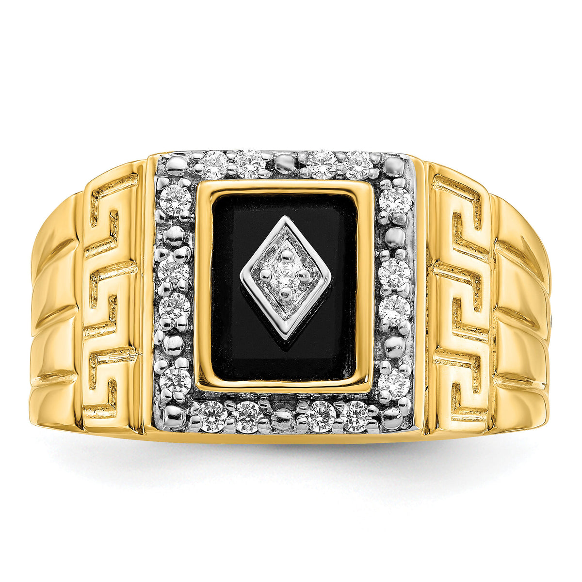 14k Onyx and Diamond Greek Key Design Mens Ring-RM7477